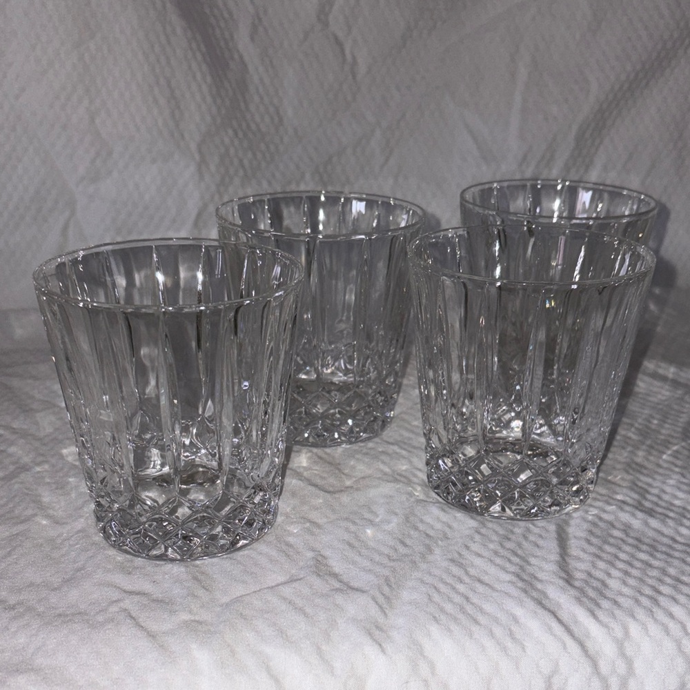 Vintage Pristine Crystal WEDGWOOD Old Fashioned Glasses Set of 4 Etched Glasses